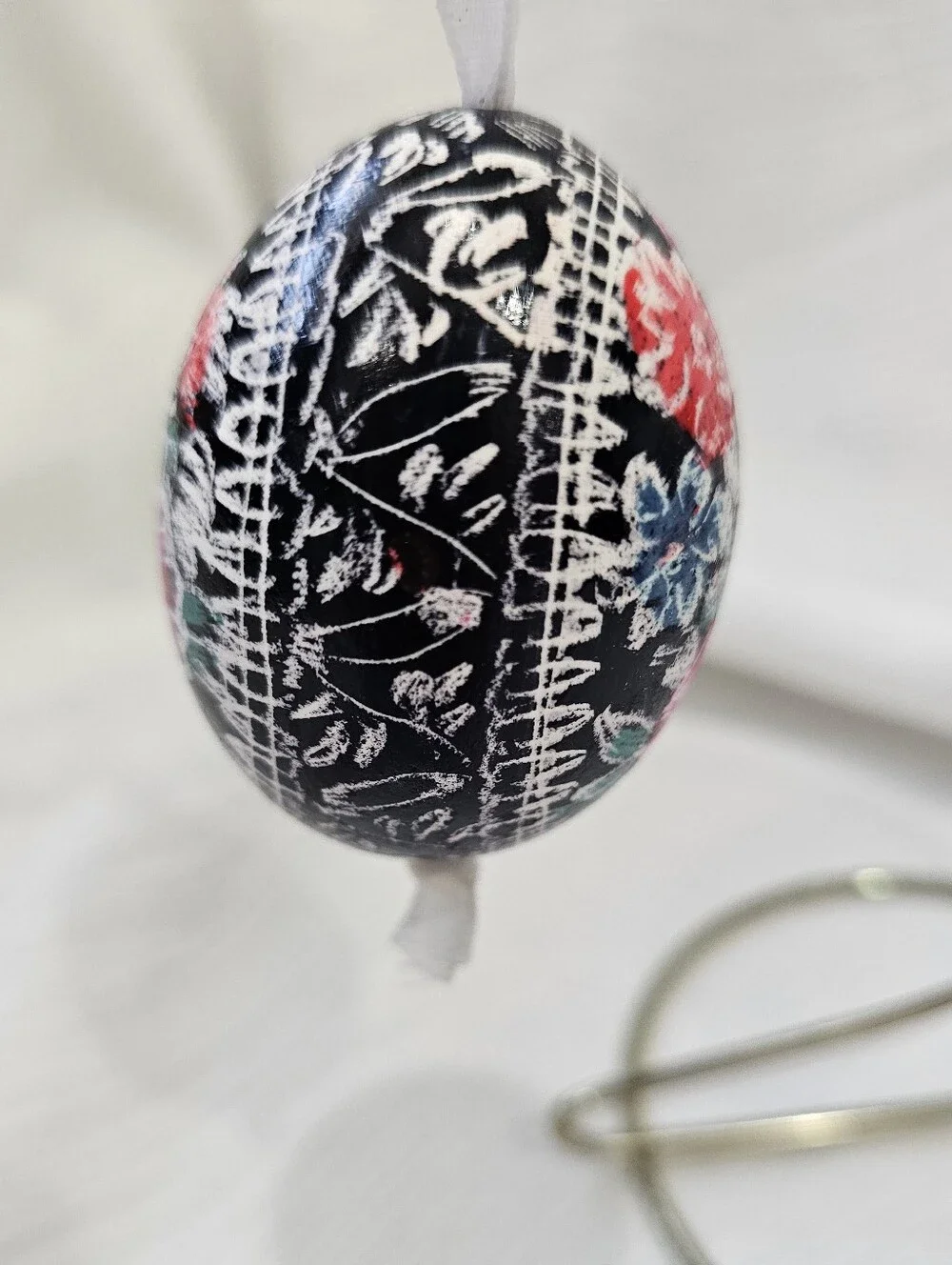 Vintage Kraslice Egg Ornament from Czech Republic Hand-Painted Floral Hanging